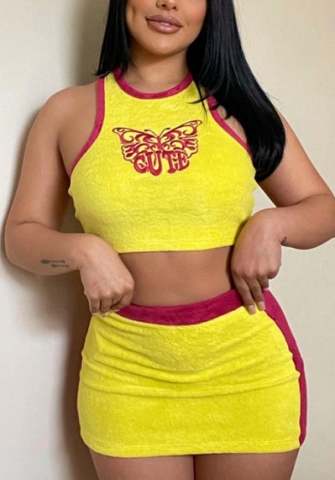 (Real Image)2022 Styles Women Fashion INS Styles Yellow Print Two Piece Dress