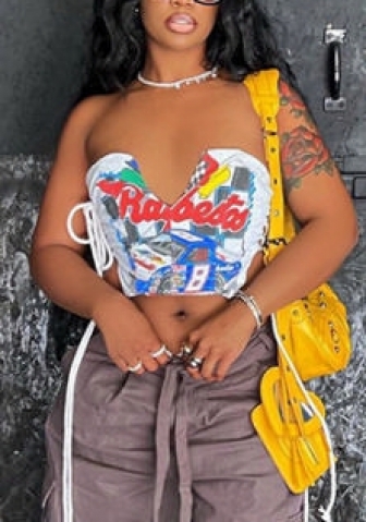 (Only Tops)(Real Image)2022 Styles Women Fashion INS Styles Print Corset