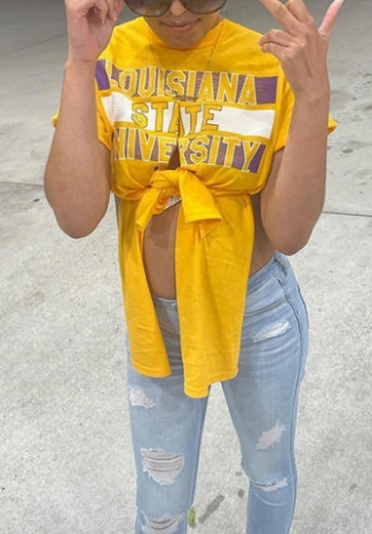 (Real Image)2022 Styles Women Fashion INS Styles Print Yellow Tops