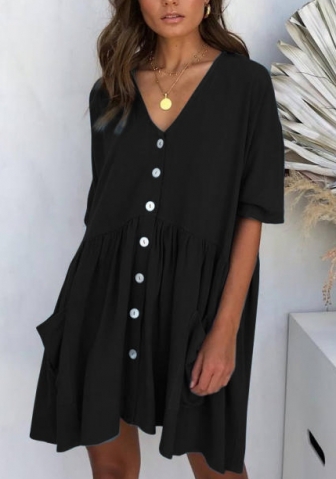 2022 Styles Women Fashion INS Styles Front Button Hem Mini Dress