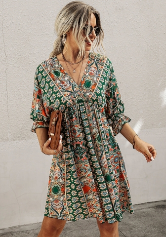 (Real Image)2022 Styles Women Fashion INS Styles Print Bohemian Mini Dress