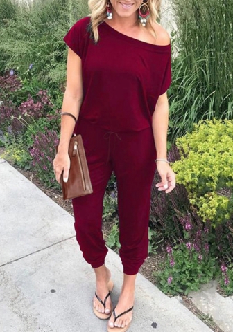 (Real Image)2022 Styles Women Fashion INS Styles Solid Color Round Neck Jumpsuit