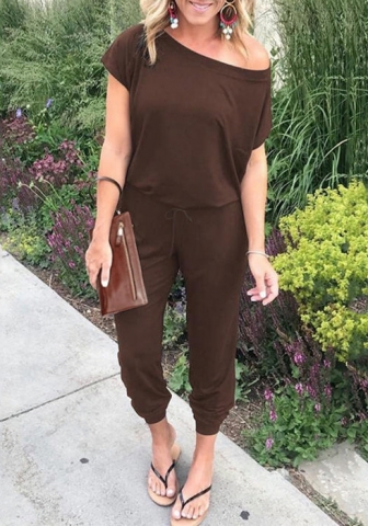 (Real Image)2022 Styles Women Fashion INS Styles Solid Color Round Neck Jumpsuit