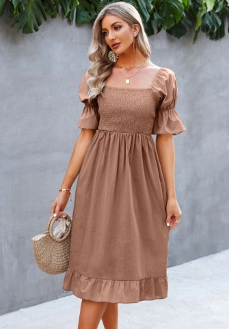 (Real Image)2022 Styles Women Fashion INS Styles Solid Color Bohemian Midi Dress