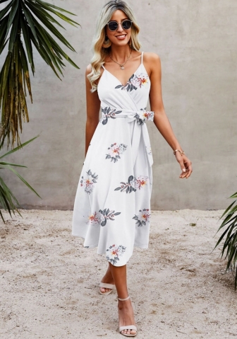 (Real Image)2022 Styles Women Fashion INS Styles Print Bohemian Dress with Waist Tie