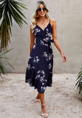 (Real Image)2022 Styles Women Fashion INS Styles Print Bohemian Dress with Waist Tie