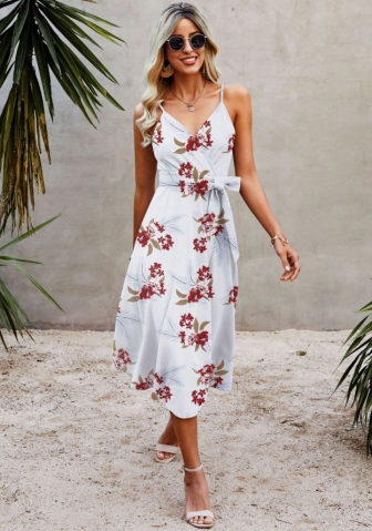 (Real Image)2022 Styles Women Fashion INS Styles Print Bohemian Dress with Waist Tie