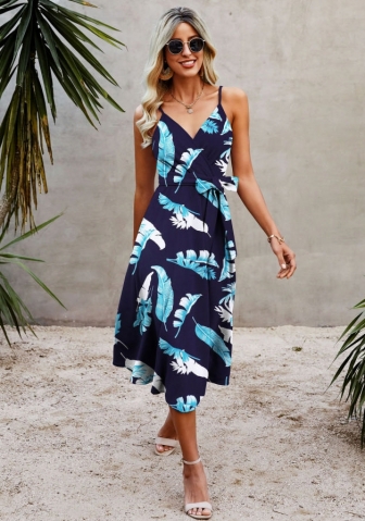 (Real Image)2022 Styles Women Fashion INS Styles Print Bohemian Dress with Waist Tie