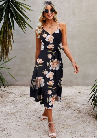 (Real Image)2022 Styles Women Fashion INS Styles Print Bohemian Dress with Waist Tie