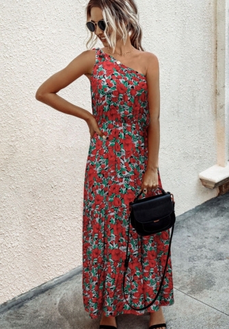 (Real Image)2022 Styles Women Fashion INS Styles Single Shoulder Bohemian Maxi Dress