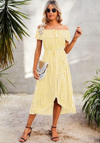 (Real Image)2022 Styles Women Fashion INS Styles Striped Bohemian Irregular Maxi  Dress