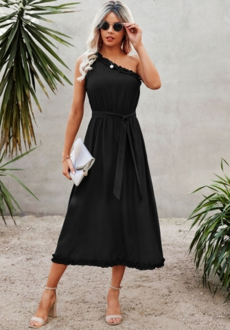 (Real Image)2022 Styles Women Fashion INS Styles Solid Color Bohemian Maxi Dress