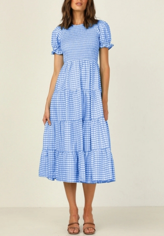 2022 Styles Women Fashion INS Styles Plaid Bohemian Maxi Dress