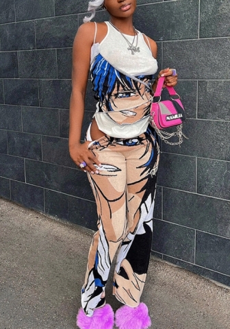 (Real Image)2022 Styles Women Fashion INS Styles Print Cartoon Two Piece Suit