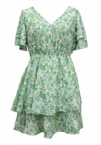 (Real Image)2022 Styles Women Fashion INS Styles Floral  V Neck Bohemian Mini Dress