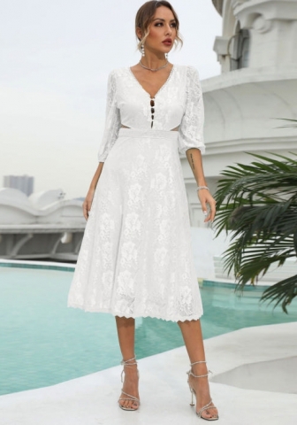 (Real Image)2022 Styles Women Fashion INS Styles Lace Cut Out Midi Dress