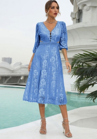 (Real Image)2022 Styles Women Fashion INS Styles Lace Cut Out Midi Dress