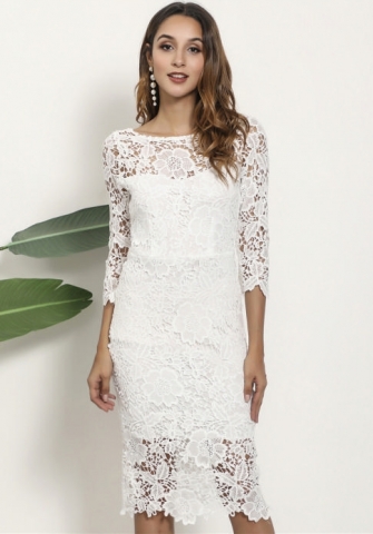 (Real Image)2022 Styles Women Fashion INS Styles White Lace Midi Dress