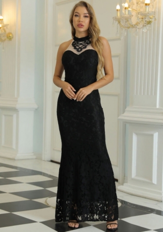 (Real Image)2022 Styles Women Fashion INS Styles Solid Color Lace Maxi Dress