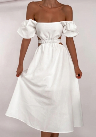 (Real Image)2022 Styles Women Fashion INS Styles Solid Color Cut Out Bohemian Midi Dress