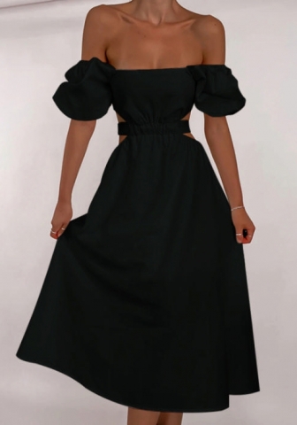 2022 Styles Women Fashion INS Styles Solid Color Cut Out Bohemian Midi Dress