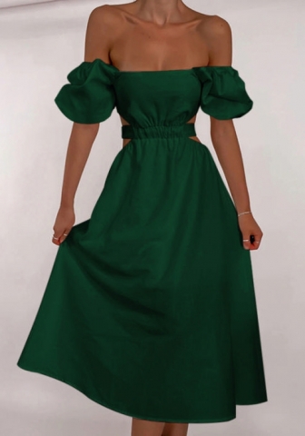 2022 Styles Women Fashion INS Styles Solid Color Cut Out Bohemian Midi Dress