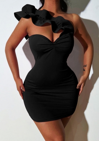 2022 Styles Women Fashion INS Styles Ruffle Single Shoulder Mini Dress
