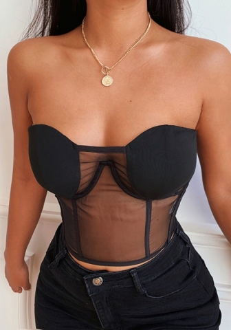 (Real Image)2022 Styles Women Fashion INS Styles Black Mesh Tank Tops