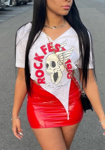 (Only Tops)(Real Image)2022 Styles Women Fashion INS Styles Irregular Print Tee