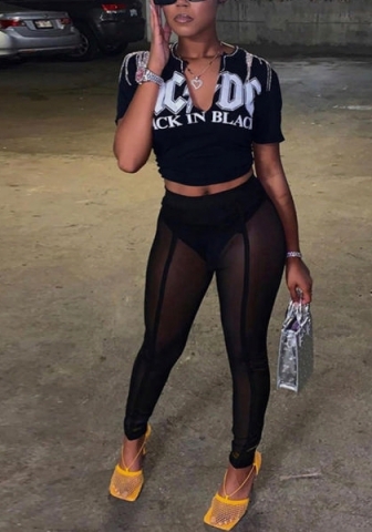 (Only Long Pants)(Real Image)2022 Styles Women Fashion INS Styles Black Mesh Long Pants