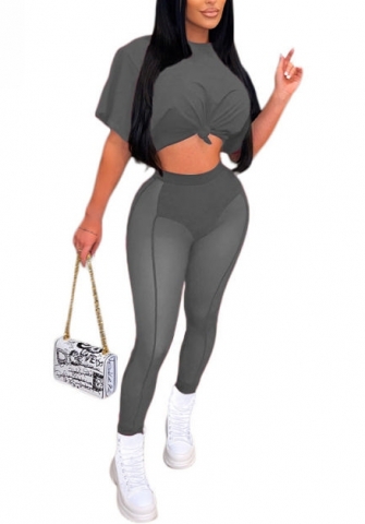 2022 Styles Women Fashion INS Styles Solid Color Short Sleeve Tee+Mesh Long Pants Two Piece Suit