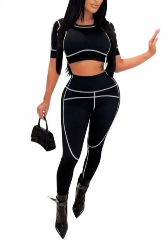 (Real Image)2022 Styles Women Fashion INS Styles Black Blackless Yoga Tracksuit  Suit