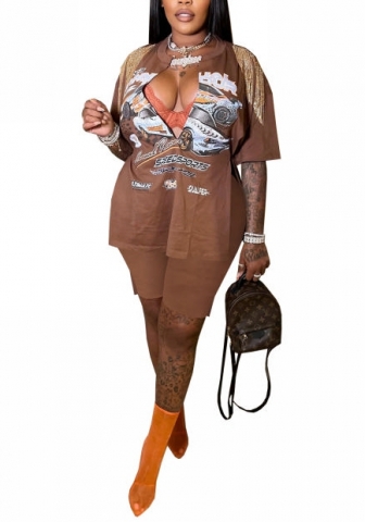 (Real Image)2022 Styles Women Fashion INS Styles Print Short Two Piece Suit