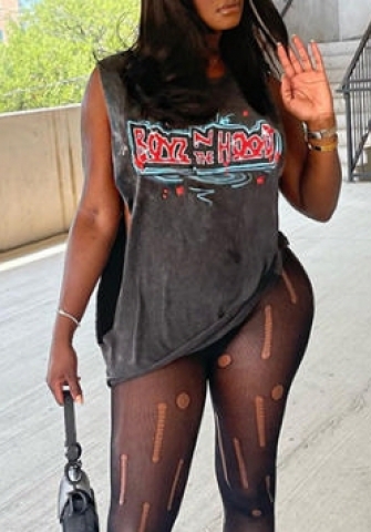 (Real Image)2022 Styles Women Fashion INS Styles Sleeveless Print Tee