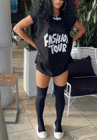 (Real Image)2022 Styles Women Fashion INS Styles Black Print Tee