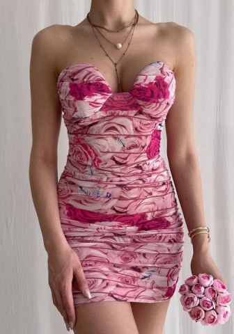 (Real Image)2022 Styles Women Fashion INS Styles Tube Floral Mini Dress