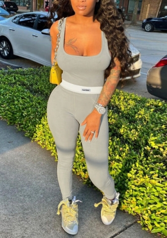 (Real Image)2022 Styles Women Fashion INS Styles Gray Strap Jumpsuit