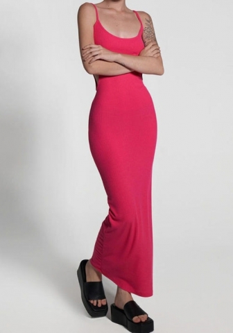 (Real Image)2022 Styles Women Fashion INS Styles Strap Solid Color Maxi Dress