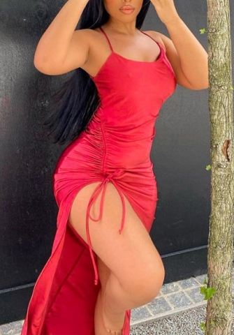 2022 Styles Women Fashion INS Styles Strap Irregular High Split Maxi Dress