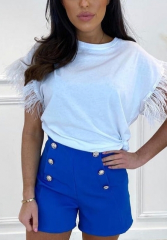 (Real Image)2022 Styles Women Fashion INS Styles Tassel Short Sleeve Tee