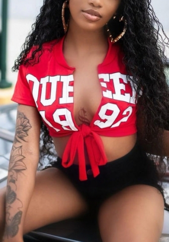 (Real Image)2022 Styles Women Fashion INS Styles Print Open Tee