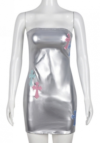 (Real Image)2022 Styles Women Fashion INS Styles PU Cross Mini Dress