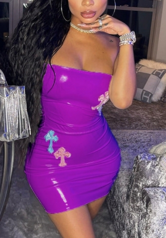 (Real Image)2022 Styles Women Fashion INS Styles PU Cross Mini Dress