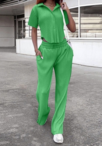 (Real Image)2022 Styles Women Fashion INS Styles Solid Color Front Button Shirts+Long Pants Two Piece Suit