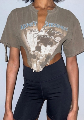 2022 Styles Women Fashion INS Styles Print V Neck Tops