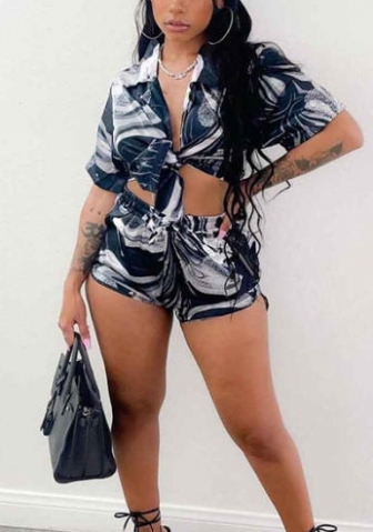 2022 Styles Women Fashion INS Styles Floral Silk Short Two Piece Suit