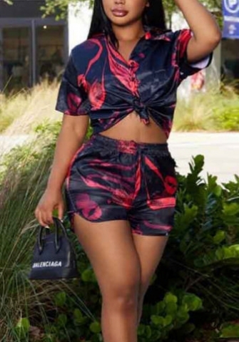 2022 Styles Women Fashion INS Styles Floral Silk Short Two Piece Suit