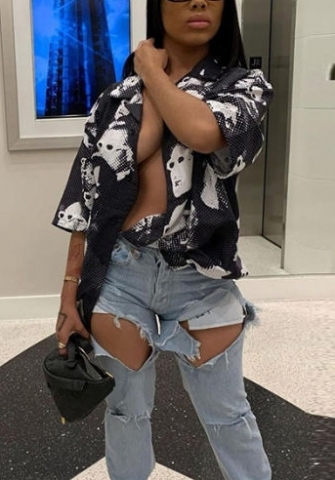 (Real Image)2022 Styles Women Fashion INS Styles Print Front Button Shirts