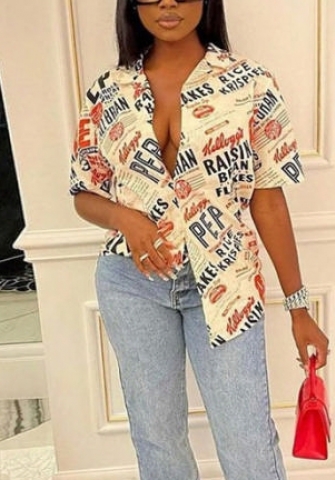 2022 Styles Women Fashion INS Styles Print Front Button Shirts