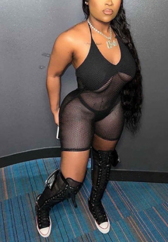(Real Image)2022 Styles Women Fashion INS Styles Black Net Halter Romper